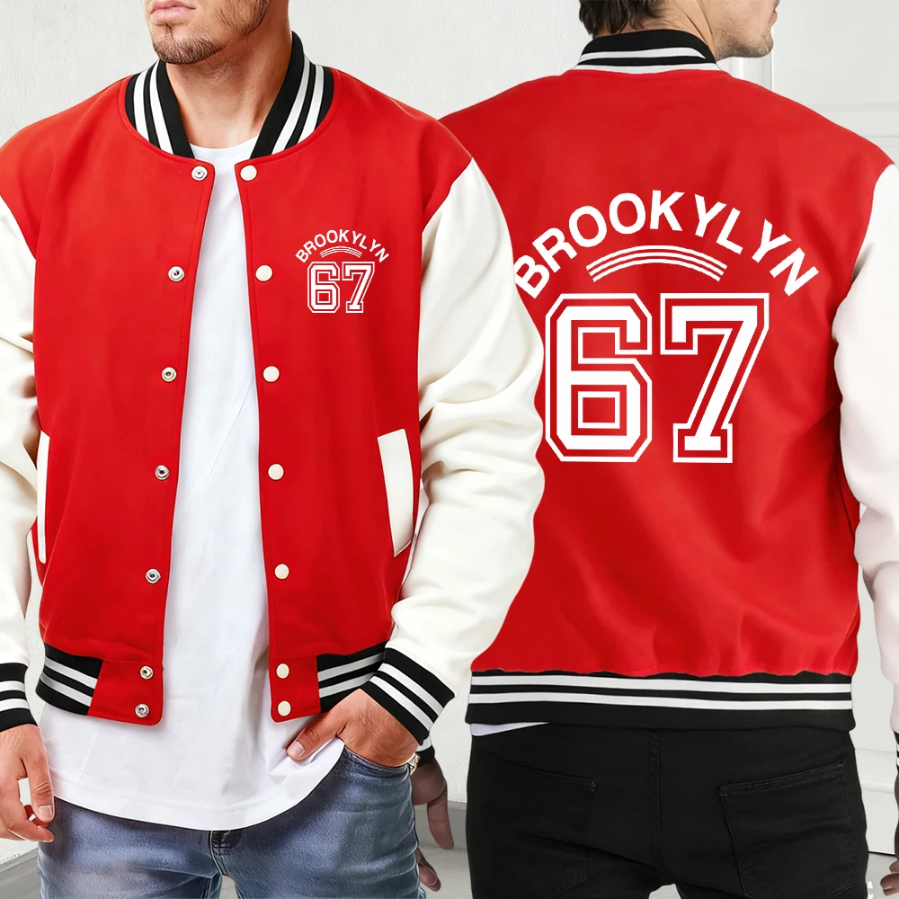 

Brooklyn Letter 67 Art Print Autumn Street Jackets Mens Basics Button Clothes Oversized Vintage Veste Sport Soft Baseball Jersey
