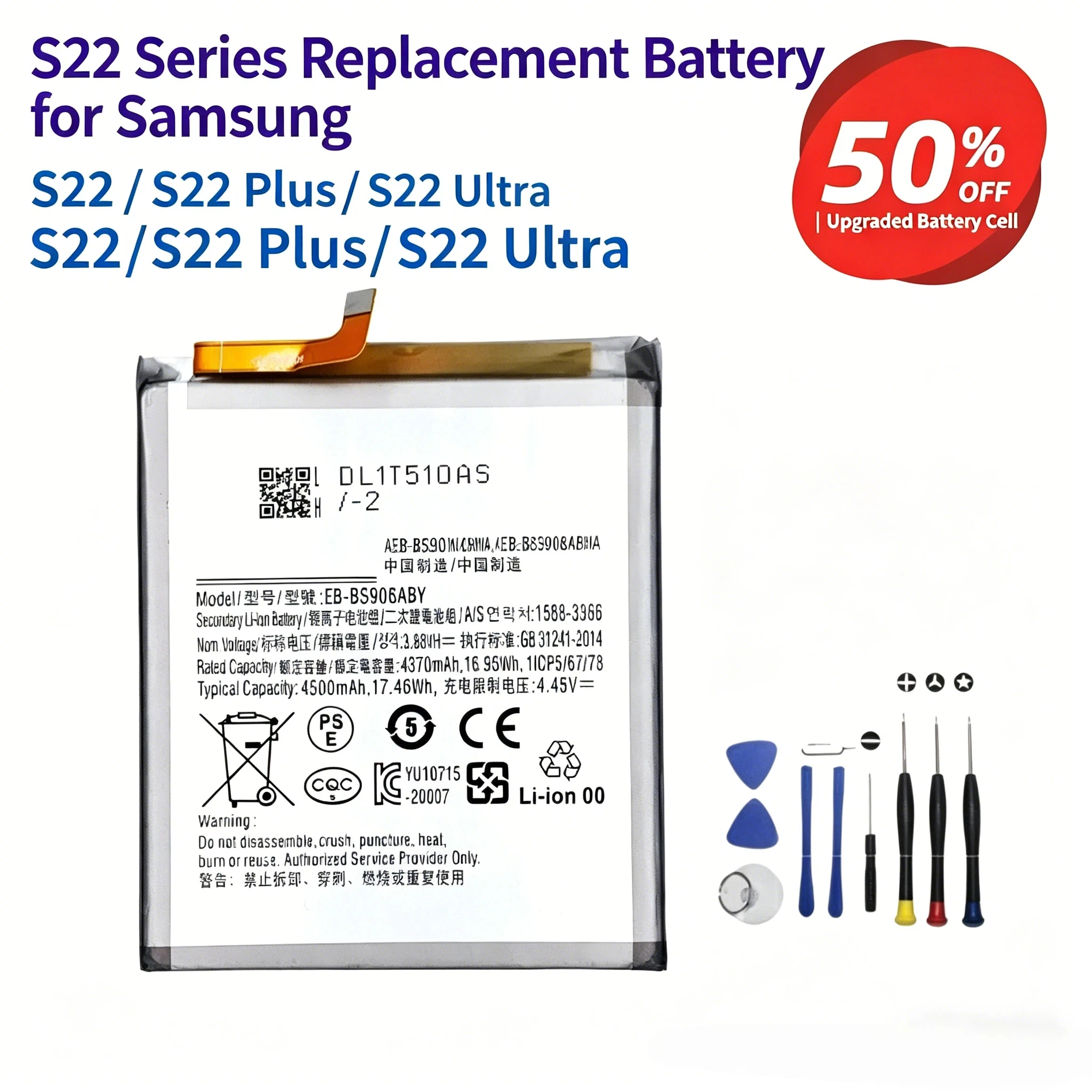

EB-BS906ABY 4500mAh Battery for Samsung Galaxy S22 Plus | 2 Year Warranty | Free Professional Repair Tools