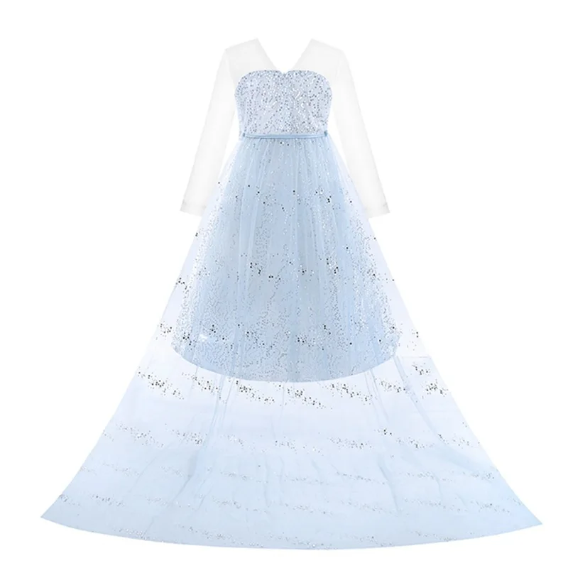 Elsa White Dress For Girls Disney Princess Costume Cosplay abiti in Tulle con paillettes a maniche lunghe con mantello vestiti per feste di Halloween