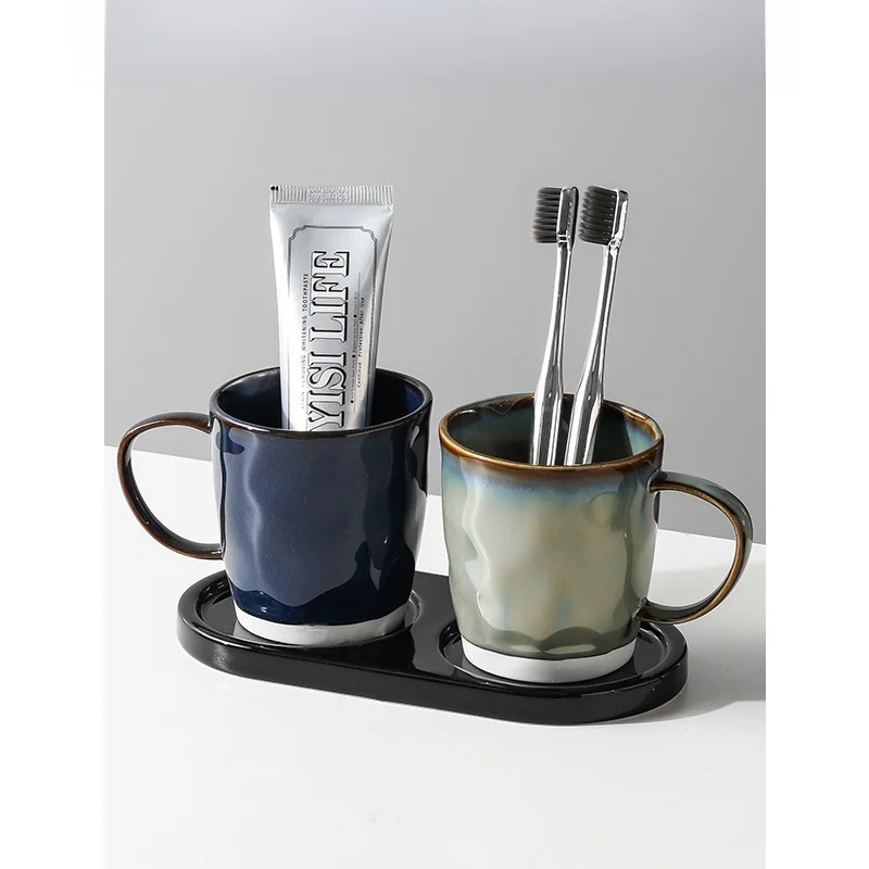 

Luxury Ceramic Toothbrush Cup Couple Brushing Teeth Cup Dental Care Organizer Bathroom Decorative Accessory Scandinavian Style