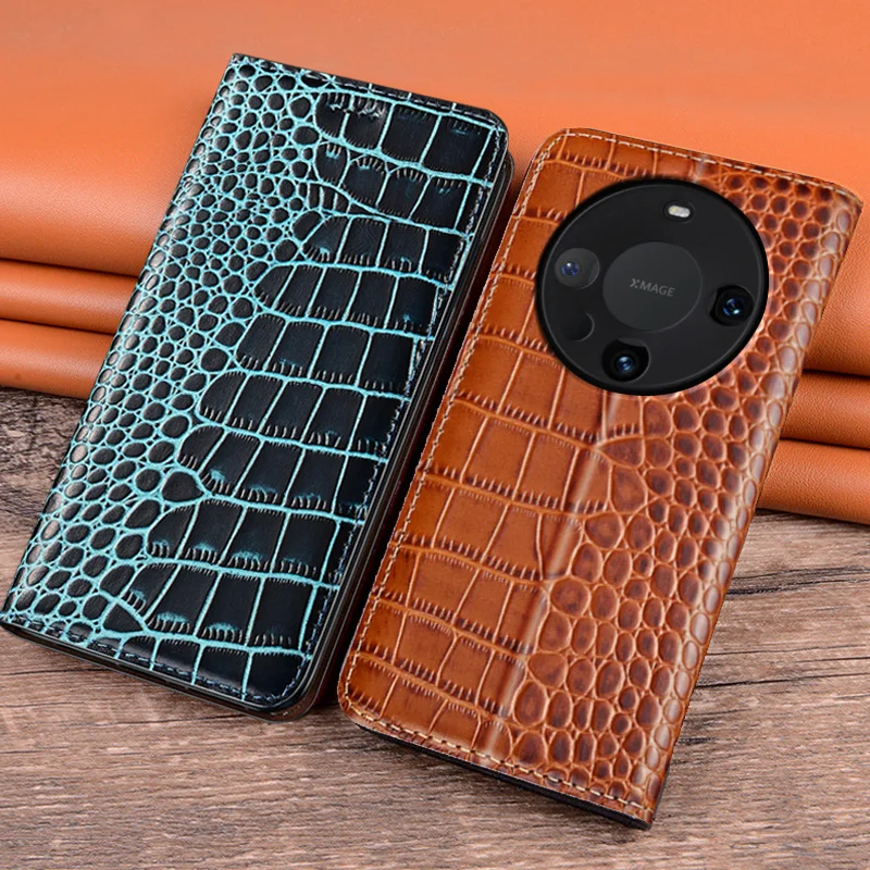 

Flip Case For HUAWEI Mate60 Mate 60 Pro Plus RS 5G Luxury Cowhide Genuine Leather Wallet Cases Crocodile Pattern Magnetic Covers