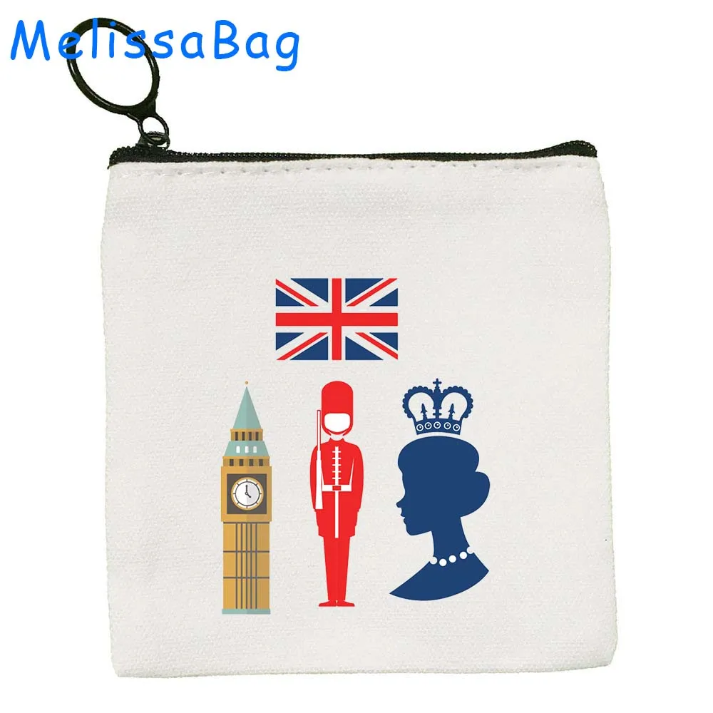 London England Bus Big Ben British Cute Gifts United Kingdom UK Love Heart Flag Canvas Coin Purse Key Card Case Bag Zipper Pouch