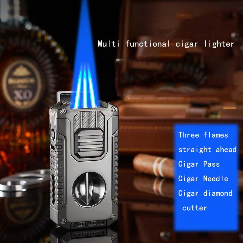 يأتي مع ماكينة قص السيجار على شكل حرف V، محمولة ومتعددة الوظائف، ومبتكرة خمسة في واحد وثلاثة ولاعة أمامية مستقيمة