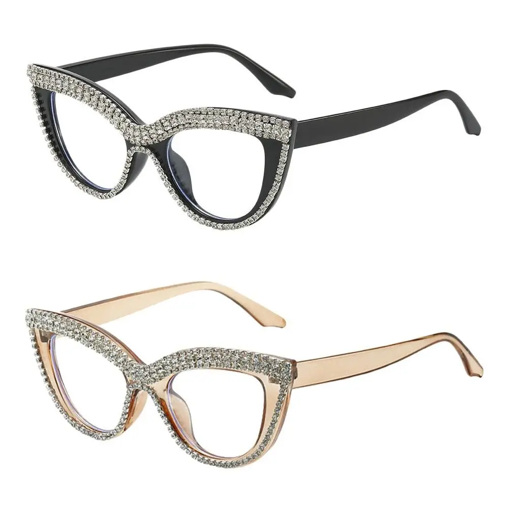 Portable Rhinestone Reading Glasses Vintage Square Hyperopia Glasses Eye Protection Luxury Optical Eyewear for Women