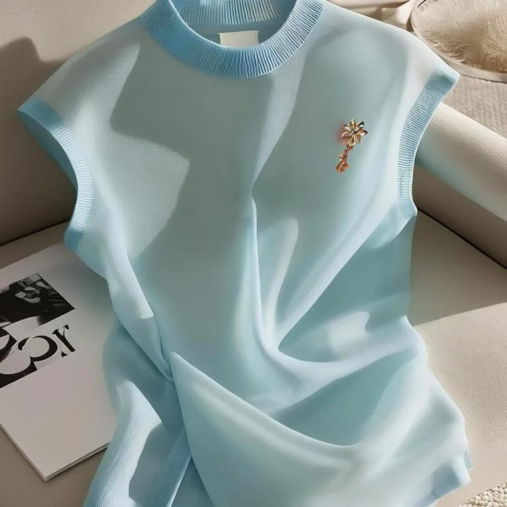 

Summer New Moda Hot Sell Shirts Elegant Sleeveless French Western Unique Blouses Slim All-match Minority Crop Mujer