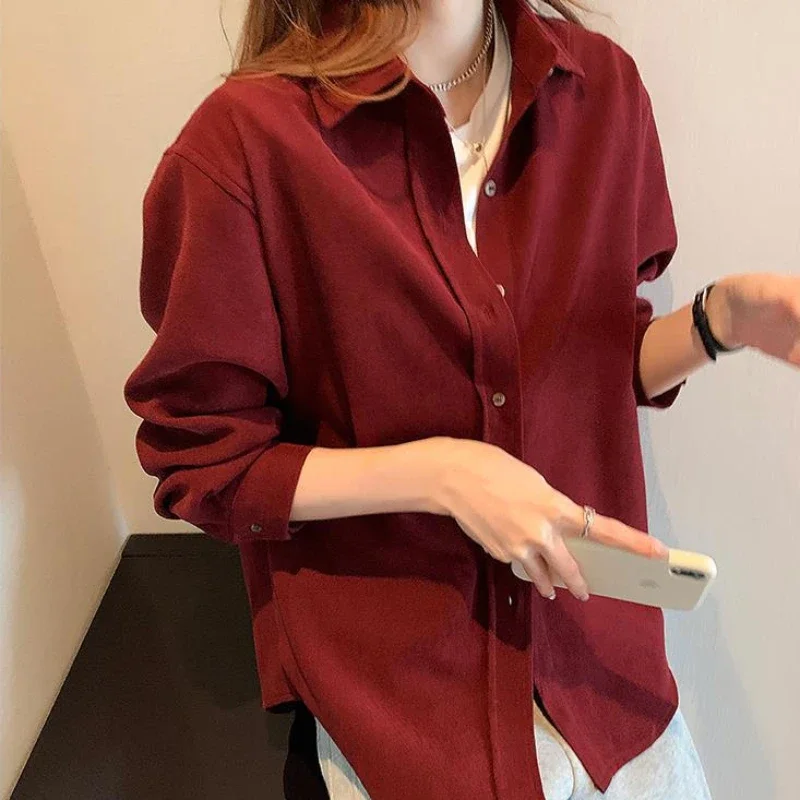 Corduroy Shirts Women Spring Autumn Retro Hong Kong Long Sleeve Design All-match Solid Loose Commuting Casual Korean Style Chic