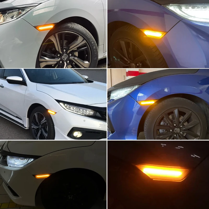 2Pcs Dynamic LED Side Marker Lights Turn Signal Indicator Car Accessories For Honda Civic 2016 2017 2018 2020 OE#34300-TET-H01 view 2