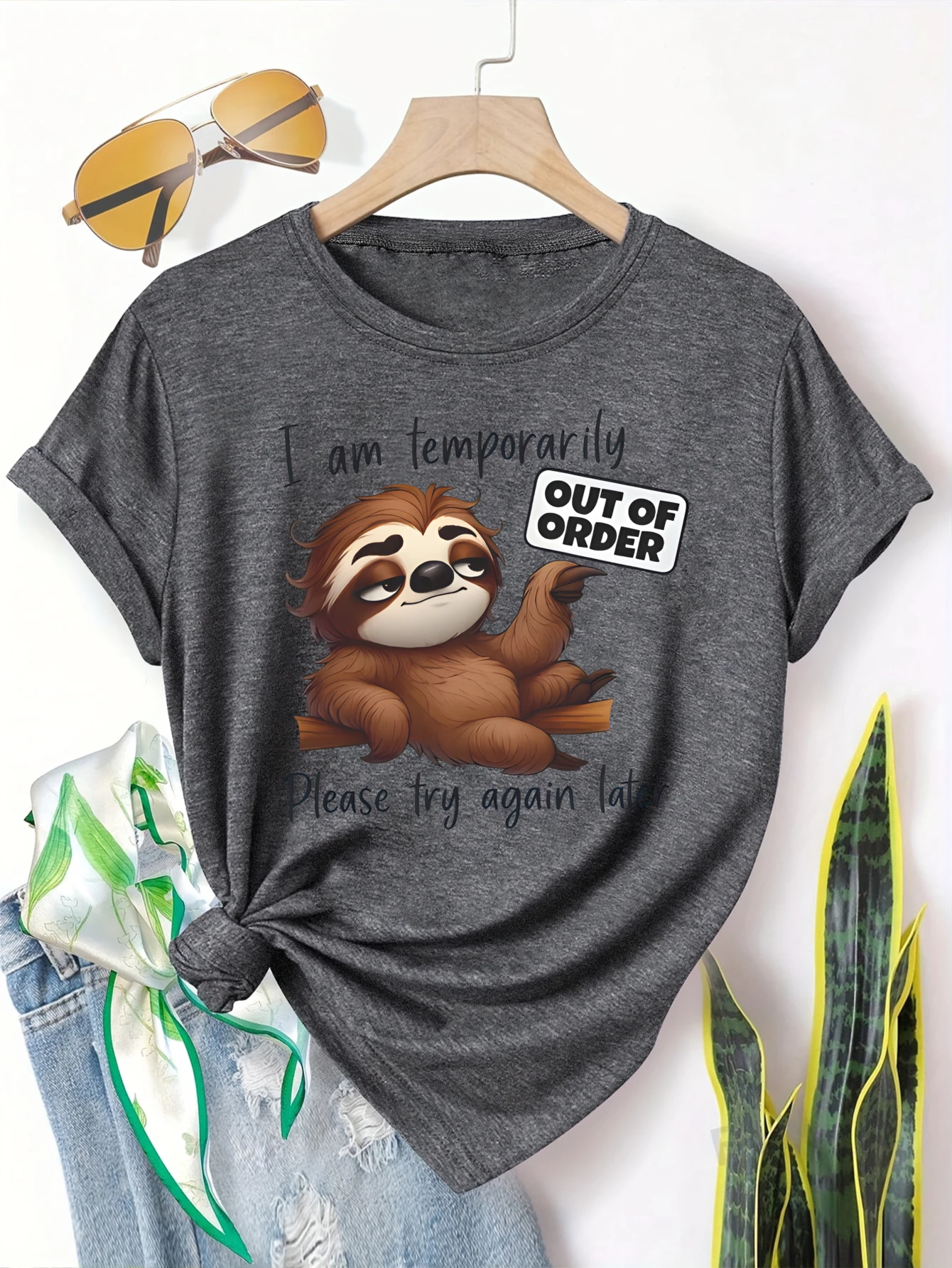 

Женская футболка больших размеров с коротким рукавом Sloth Out Of Order Message, летняя одежда из дышащей ткани, женская одежда