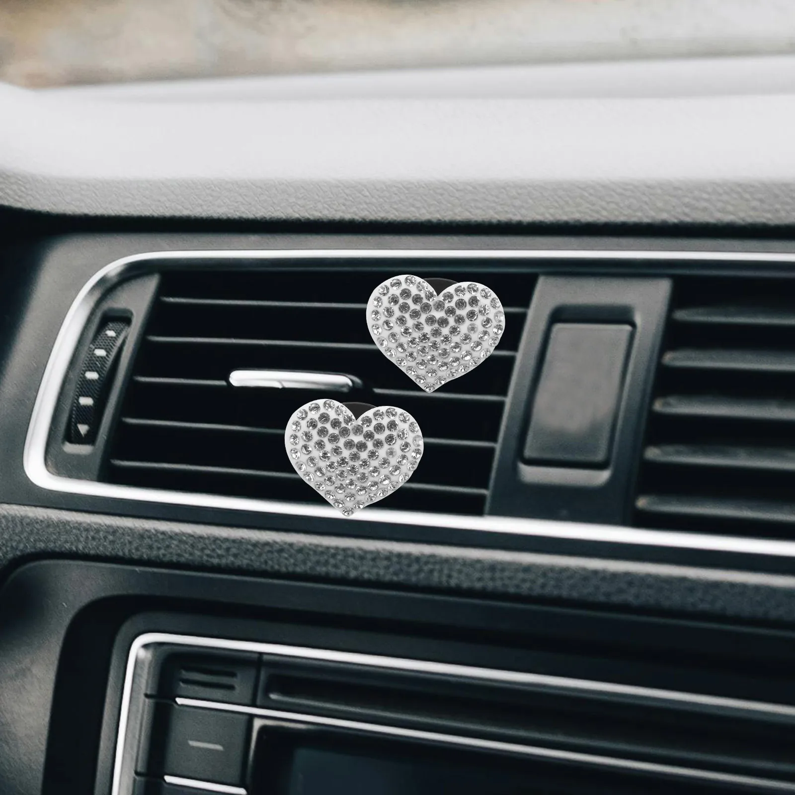 

2pcs Heart Shaped Rhinestone Car Vent Clips White Color Air Freshener Perfume Holder Car Decorations Women Auto Accessories