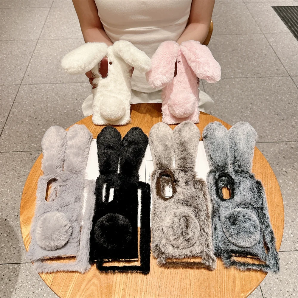 

Kawaii Plush Rabbit Phone case for Samsung Galaxy Z Fold 8 7 Fold 6 5 4 Fold 5 6 7 Fold7 6 Cover Girls' Women's Korea Cute Cases