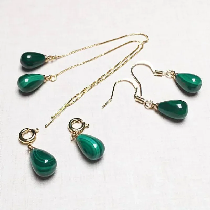 Natural Malachite Hand Carved Drop Shaped Jade Pendant  Earrings Fashion Boutique Jewelry Men and Women\'s Green Earrings Gifts