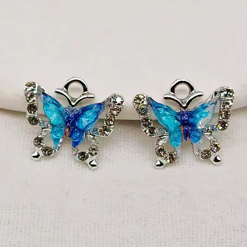 10pcs Alloy Gold Color Exquisite Crystal Butterfly Charms for Earrings Bracelet Necklace Pendants DIY Jewelry Making Accessories