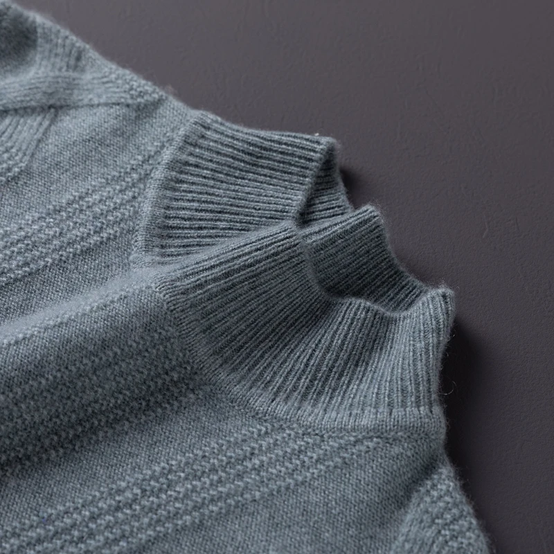 Men's 100% Cashmere Sweater Thick Knitted Pullover Business Casual Loose Blouse Half High Neck Jumper Tops for Autumn/Winter