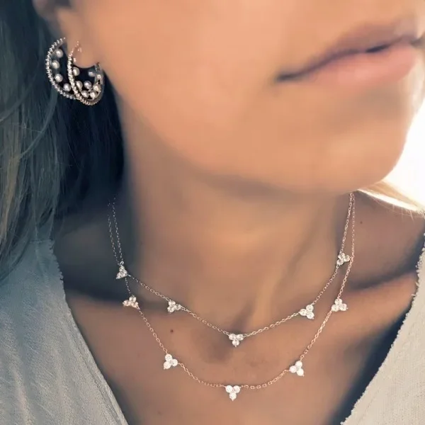 charm choker 925 sterling silver fine jewelry triangle CZ charm link chain wedding bridal  gift bling stunning necklace