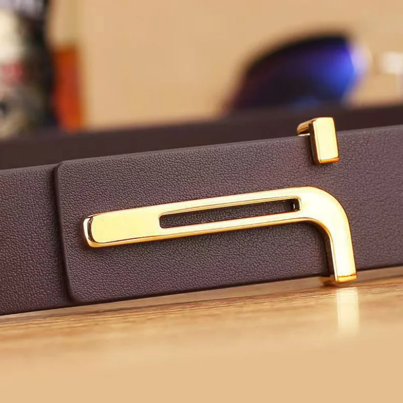 Men's business luxury designer belt fashion casual T-shaped slide buckle PU leather suitable for suits and jeans