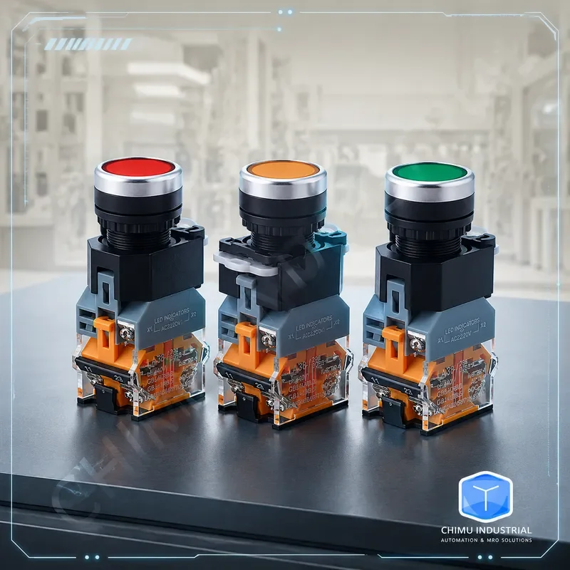 【CHIMU INDUSTRIAL】 for LA38-11DS 22mm Self-Locking Push Button Switch with Lamp Red Green Yellow 24V 220V 380V