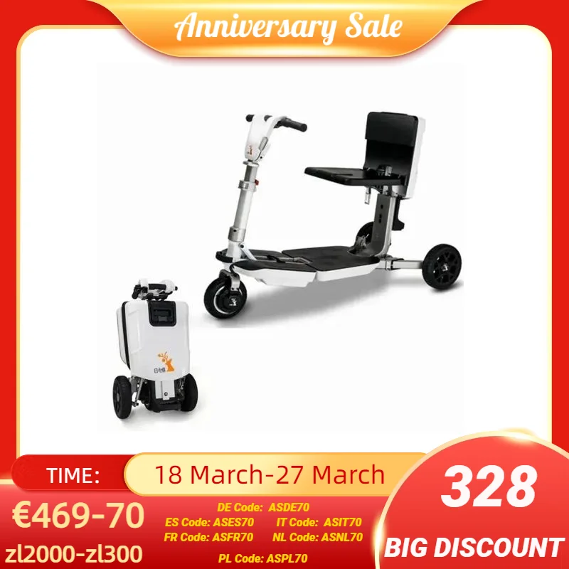 350W 48V Remote Control Automatic Folding Electric Tricycle for Disability 3 Wheel Mobility Scooters for Seniors Lightweight