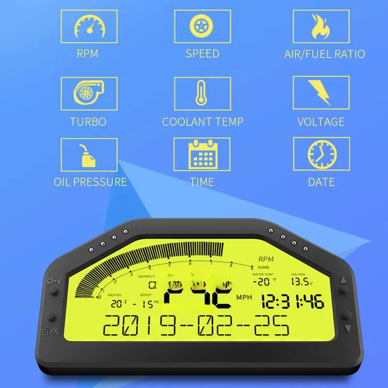 904 Multi-Function Instrument Dashboard Tachometer Speedometer KMH MPH Car Temperature-Compatible LCD Screen