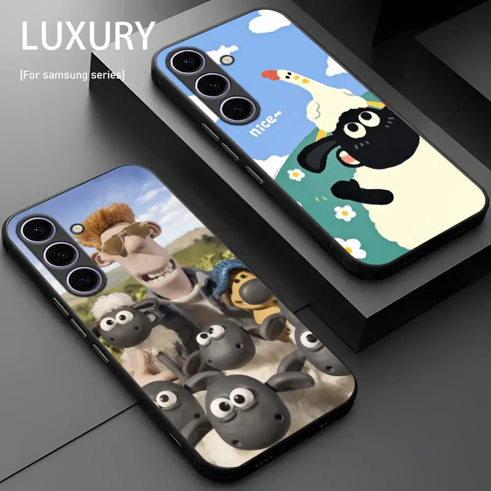 S-SheePES CART-TOON S-Sha-wn Phone Case For Samsung Galaxy S25 S24 S23 S22 S21 S20 Plus Ultra Note20 Soft Black