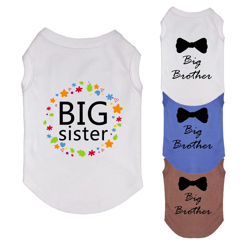 Big Sister/Brother Dog Clothes Summer T-Shirt Small Medium Dogs Cartoon Vest Cat Puppy Costume Pet Dog Clothing Dropshipping