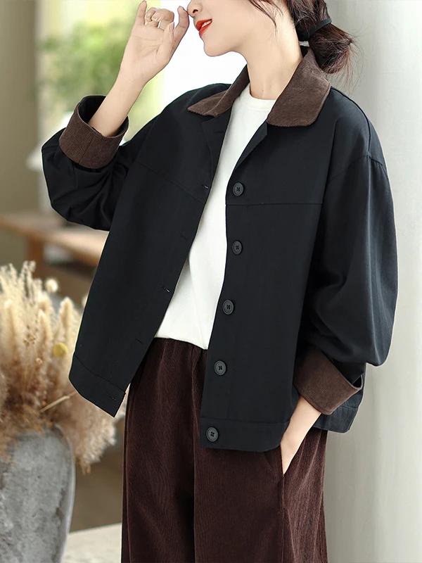 Veste décontractée grande taille pour femme avec col color block et détails boutonnés, coupe ample, manches longues, idéale pour l'automne