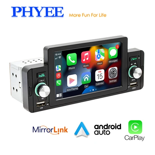Radio Carplay para coche, reproductor MP5, Android, manos libres, A2DP, USB, FM, unidad principal del sistema de Audio, F160C, 1 Din, 5""