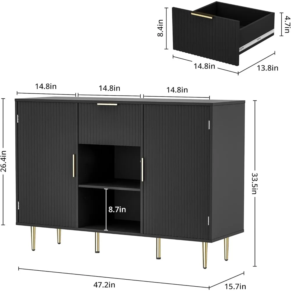 47.2" Large Sideboard Buffet Cabinet with 2 Doors & Drawer, Coffee Bar Cabinets with Adjustable Shelves, Liquor Cabinets