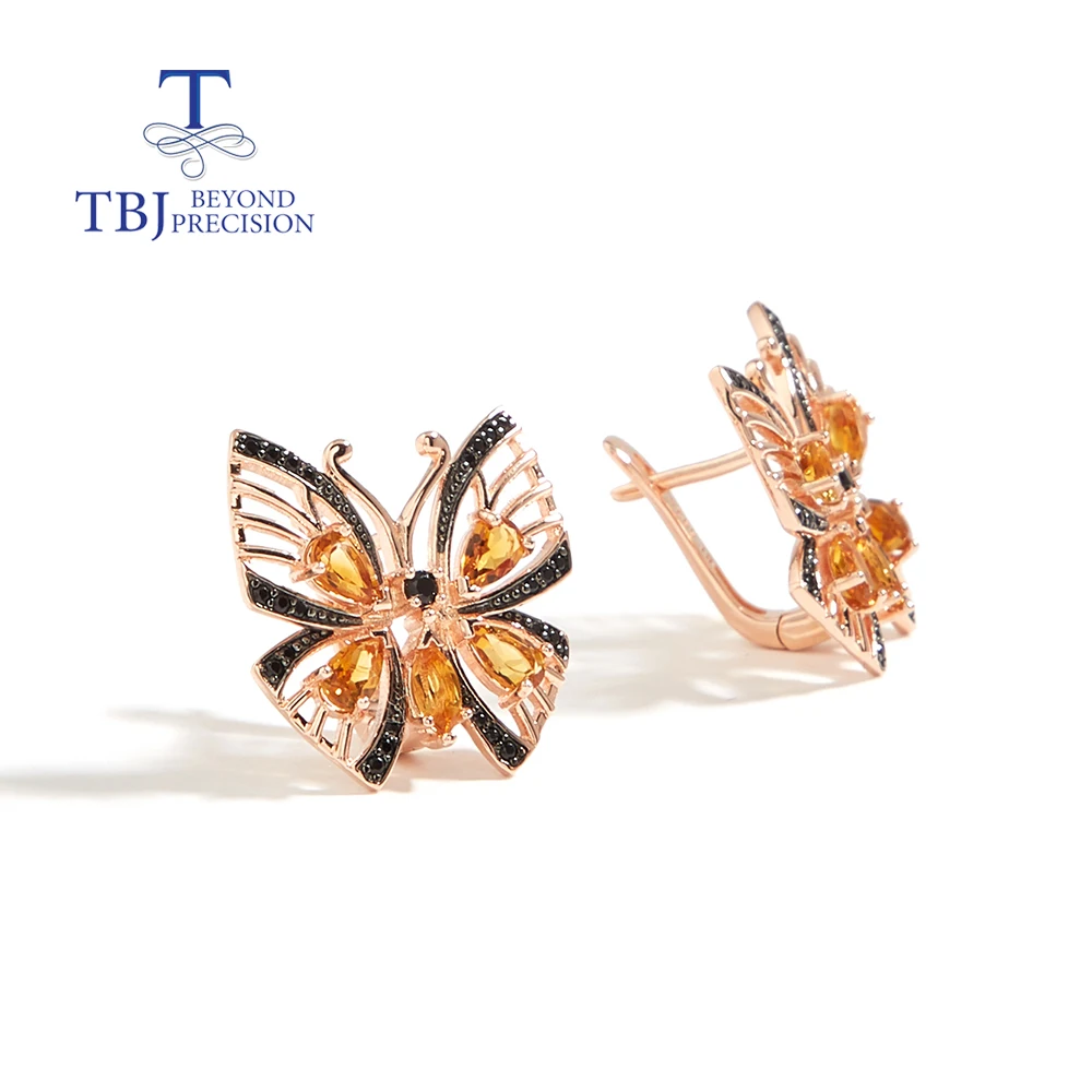 

2024 Gorgeous Butterfly Style earring 925 Sterling Silver Natural Citrine Gemstone Fashion Jewelry for Ladies women gift TBJ