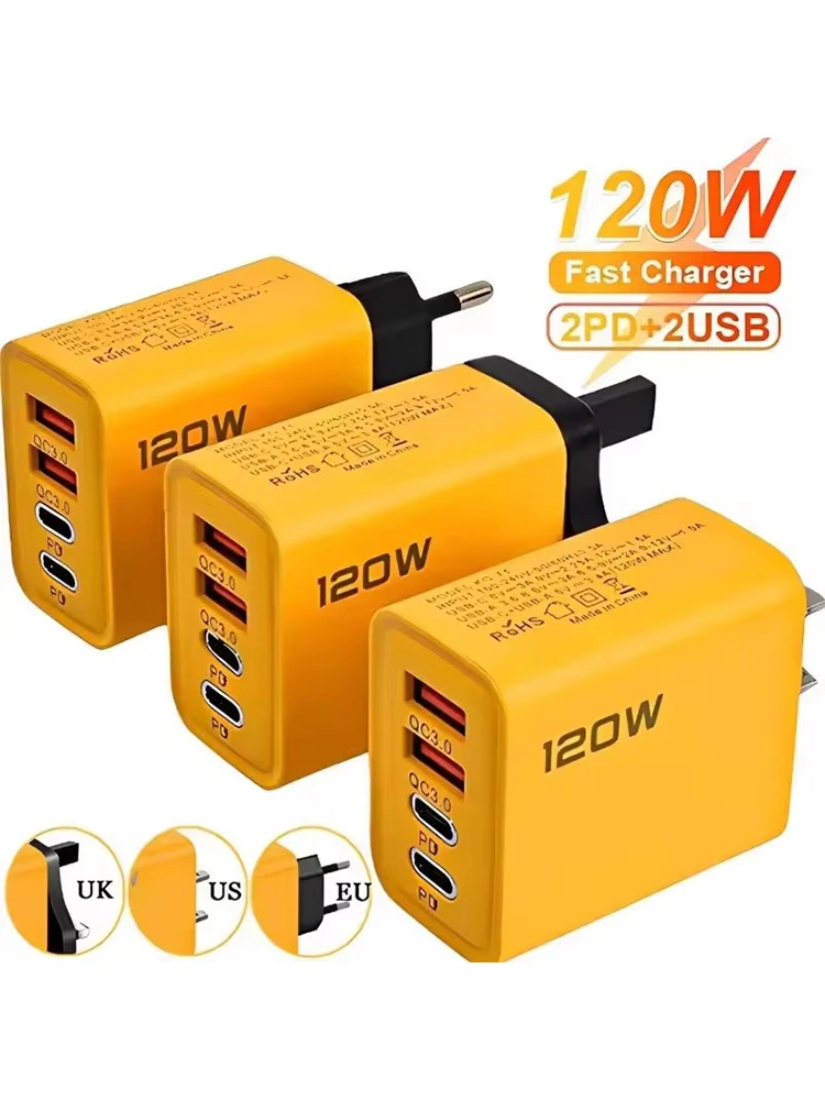 Ładowarka 4-portowa 120W USB C PD Quick Charge 3.0 Typ C USB Szybkie Ładowanie Adapter do iPhone Samsung Xiaomi Huawei — 2