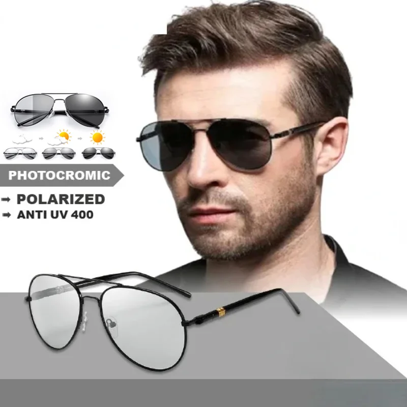 

Vintage Fishing Polarized Photochromic Sunglasses Men Women Classic Pilot Male Color Changing Sun Glasses Discolor Shades
