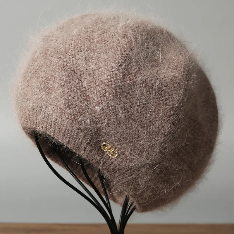 겨울 모자 여성 베레모 앙고라 니트 스키를위한 이중 따뜻한 액세서리 가을 야외 스포츠 사이클링