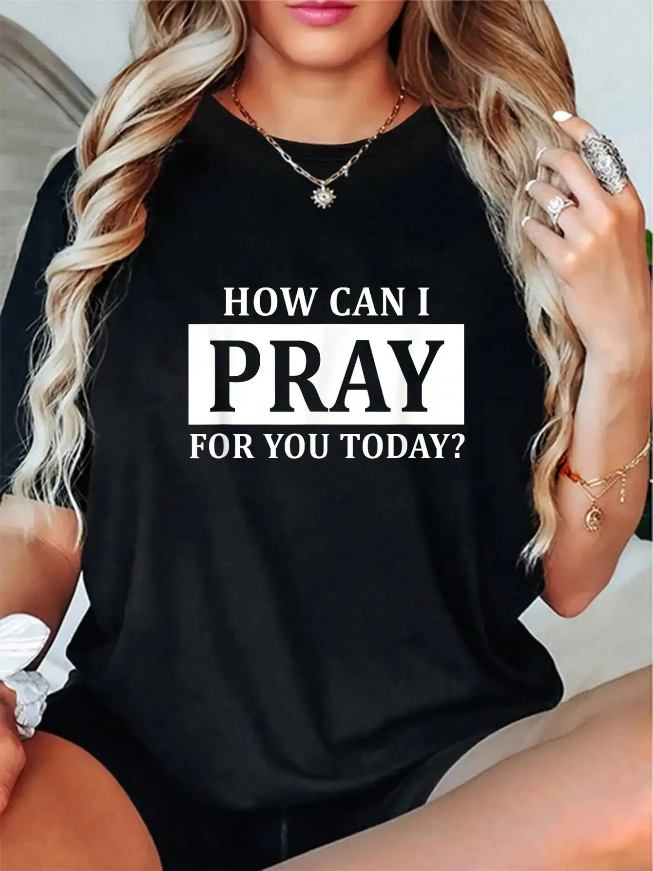 

How Can I Pray For You Today Graphic Tee - Black Round Neck Short Sleeve