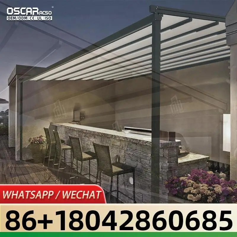 

Smart Motorized Retractable Outdoor Opening Gazebo Waterproof Pergola Innovative Folding Awning Canopy Shade For Patio Garden Ba