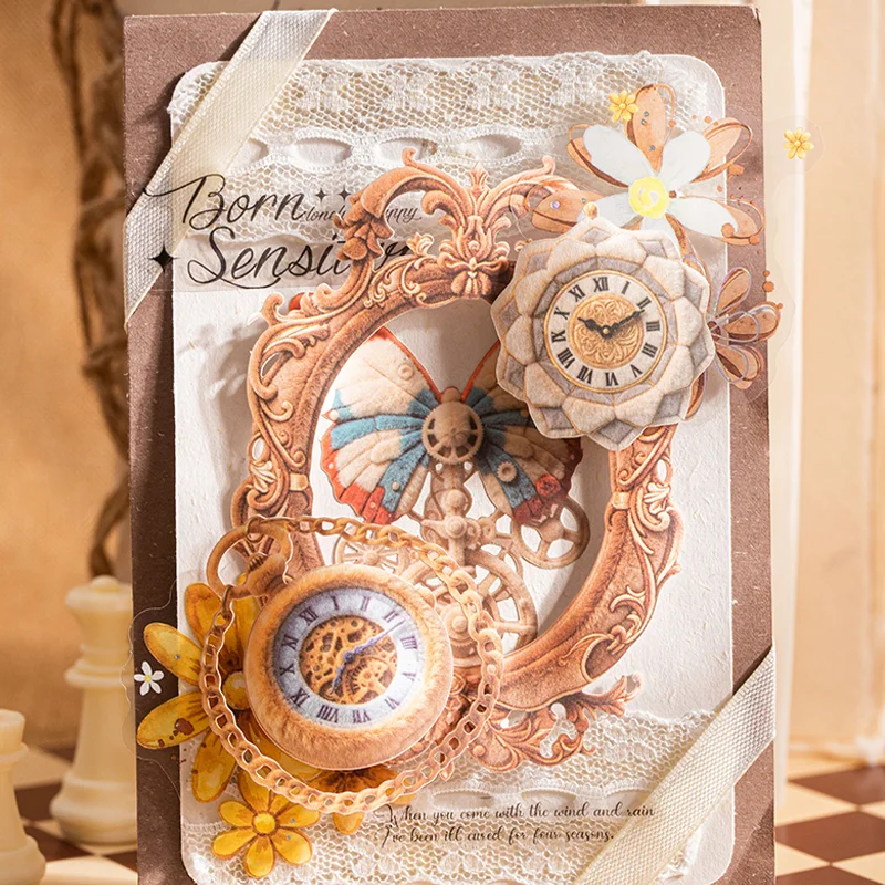 Mr.Paper Vintage Simulation Fuzzy Flower Border Landscape Material Collage Scrapbooking Sticker Creative Journal Stationery