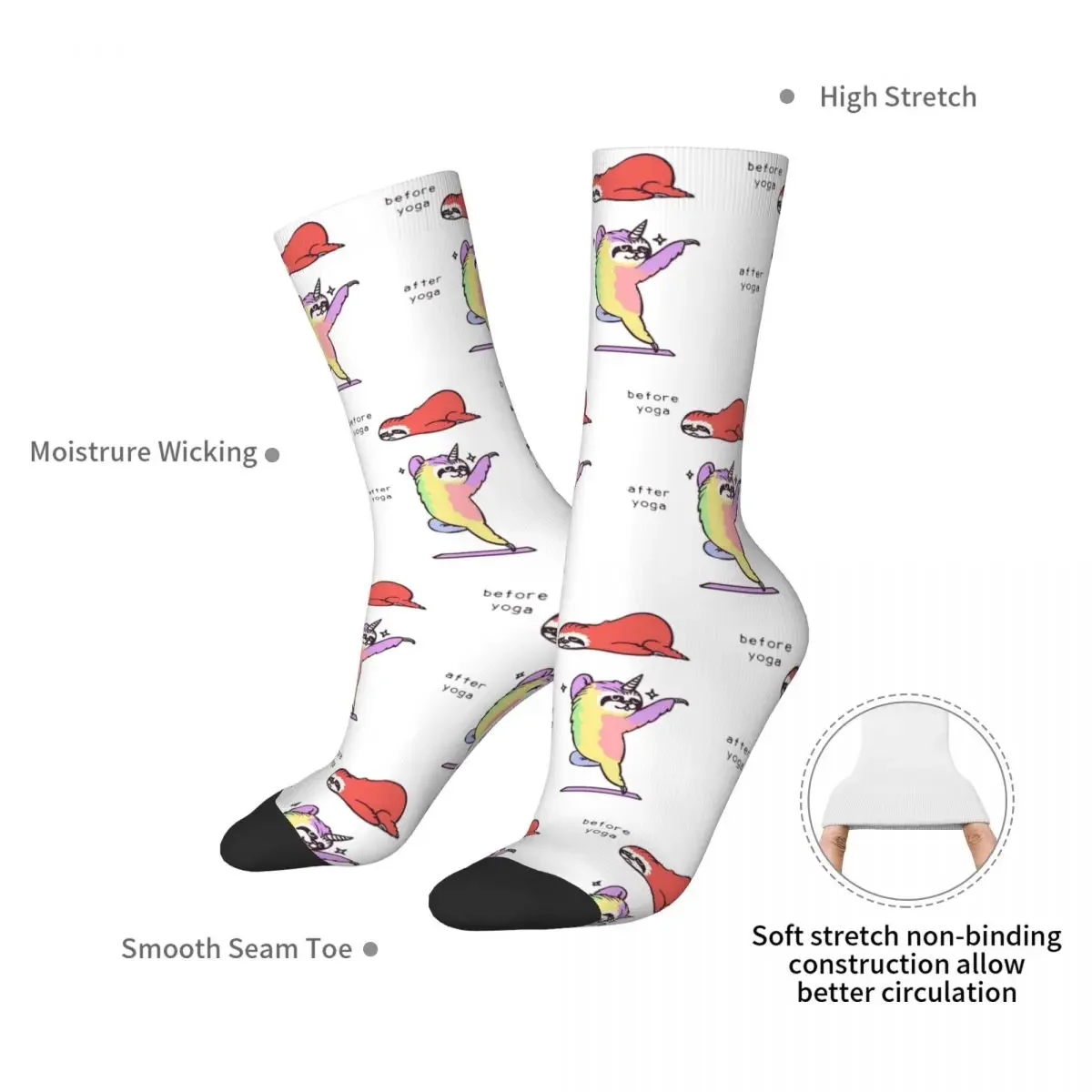 Sloth After Yoga Socks Harajuku Super Soft Stockings All Season Long Socks Accessories for Man's Woman's Gifts