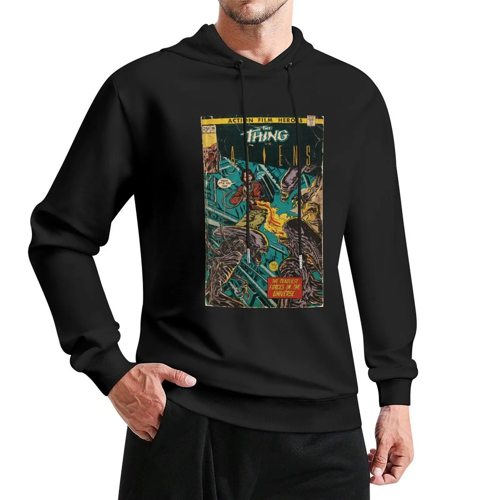 The Thing vs. Aliens fan art comic cover Pullover Hoodie hooded shirt men clothing men's clothes hoodie man