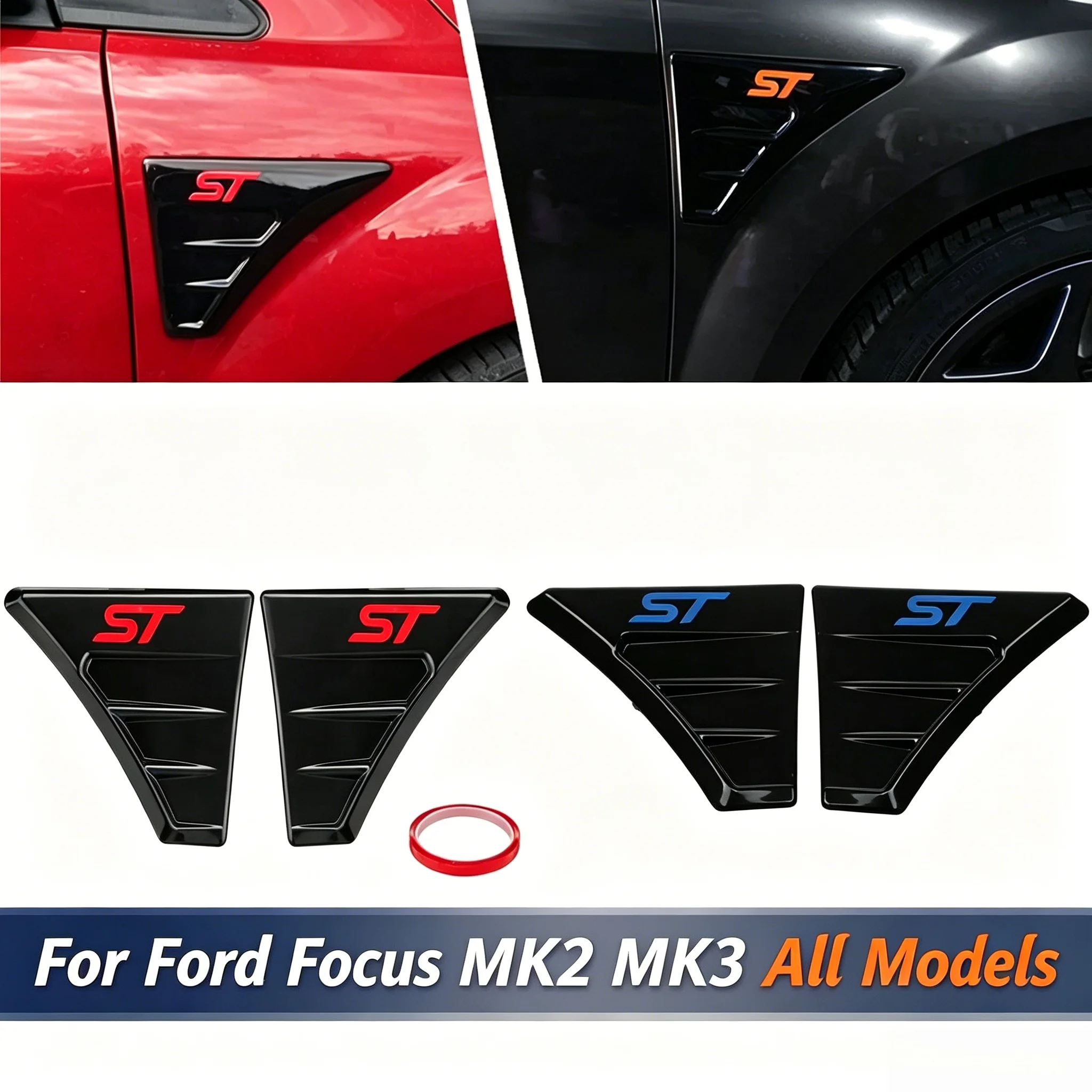 Paar Seitenlüftungsabdeckungen Kotflügel-Flügelverkleidung Abluftgitter Aufkleber-Set für Ford Focus MK2 ST Flügelentlüftungsabdeckungen – Detail 1