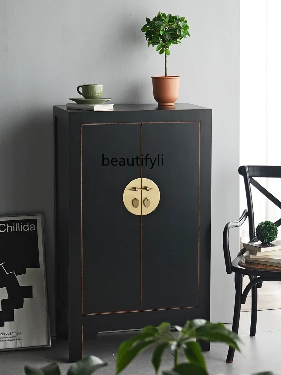

New Chinese solid wood shoe cabinet retro wind edging old foyer entrance cabinet antique locker