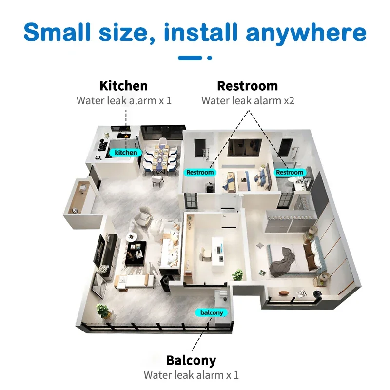 Tuya ZigBee Detector de Vazamento de Água, Alarme Sensor de Inundação, Smart Life APP, Monitoramento Remoto, Funciona com Alexa, Google Home