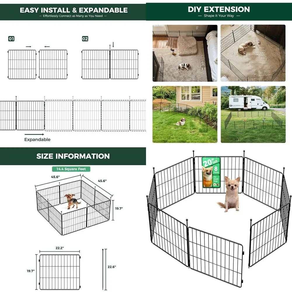 

Портативный расширяемый вольер для собак мелких пород, 8-панельный манеж для игр в помещении, высота 20 дюймов