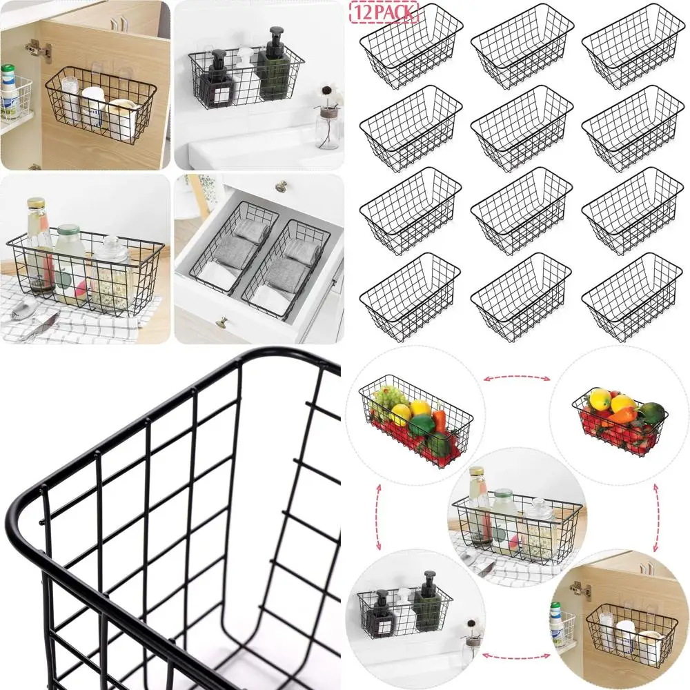 

Medium Metal Wall-Mounted Storage Baskets for Home, Kitchen, Bathroom, Pantry, Closet, Laundry, and Garage