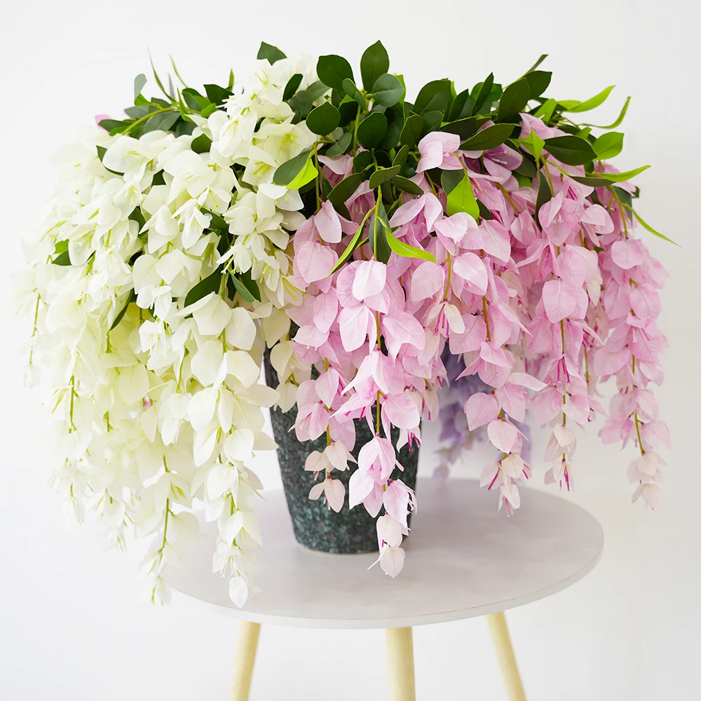 Fausses fleurs de bougainville, plantes artificielles de glycine, guirlande de plantes suspendues florales pour la maison et le mariage