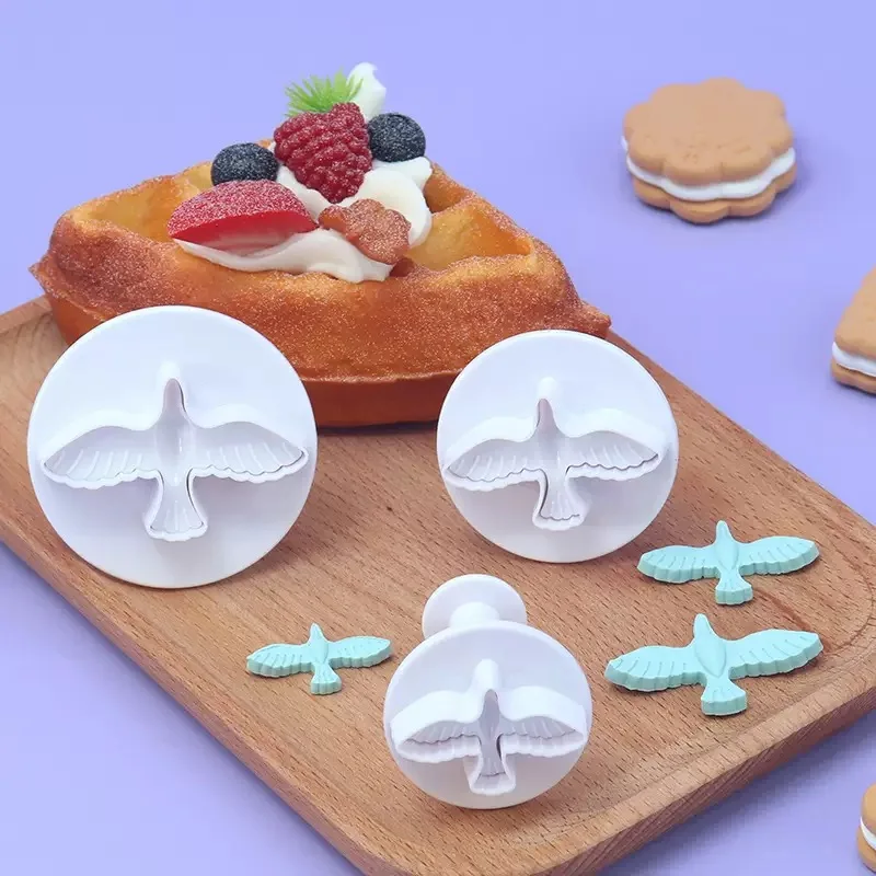 3Pcs/Set Pigeon Fondant Cake Cookies Paste Mold Sugarcraft Plunger Cutter Cupcake Decorating Set Tools