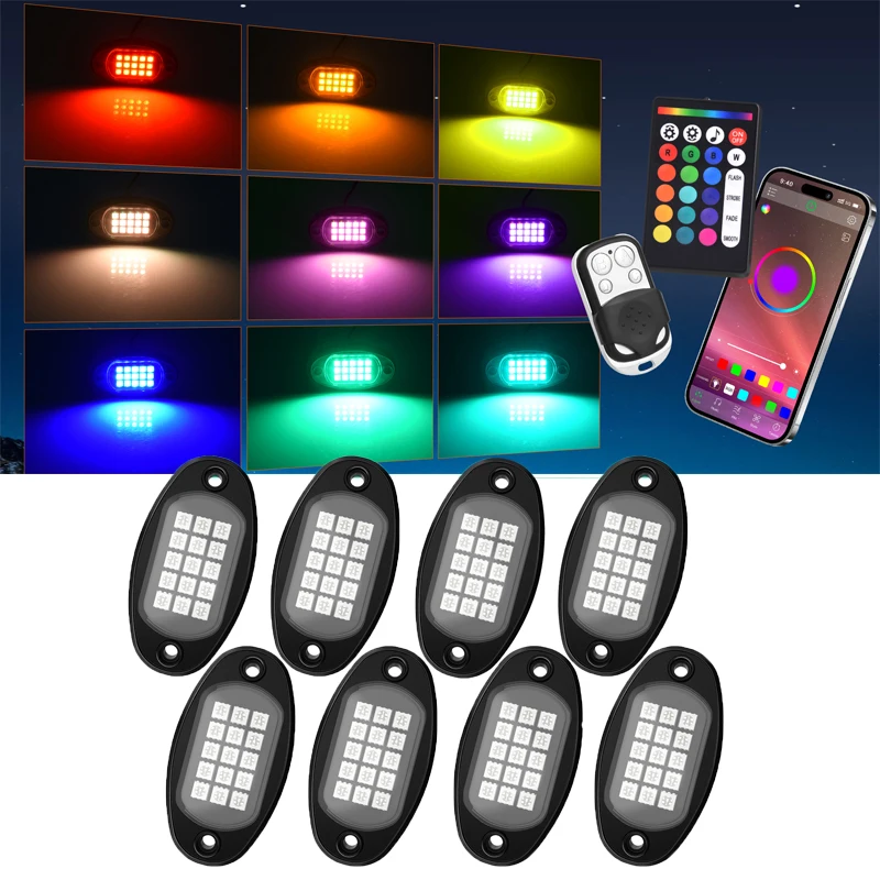 

MICTUNING 8 Pods RGB LED Rock Lights Waterproof Underglow Neon Light With APP/ Remote Control & Music Mode For Car SUV ATV