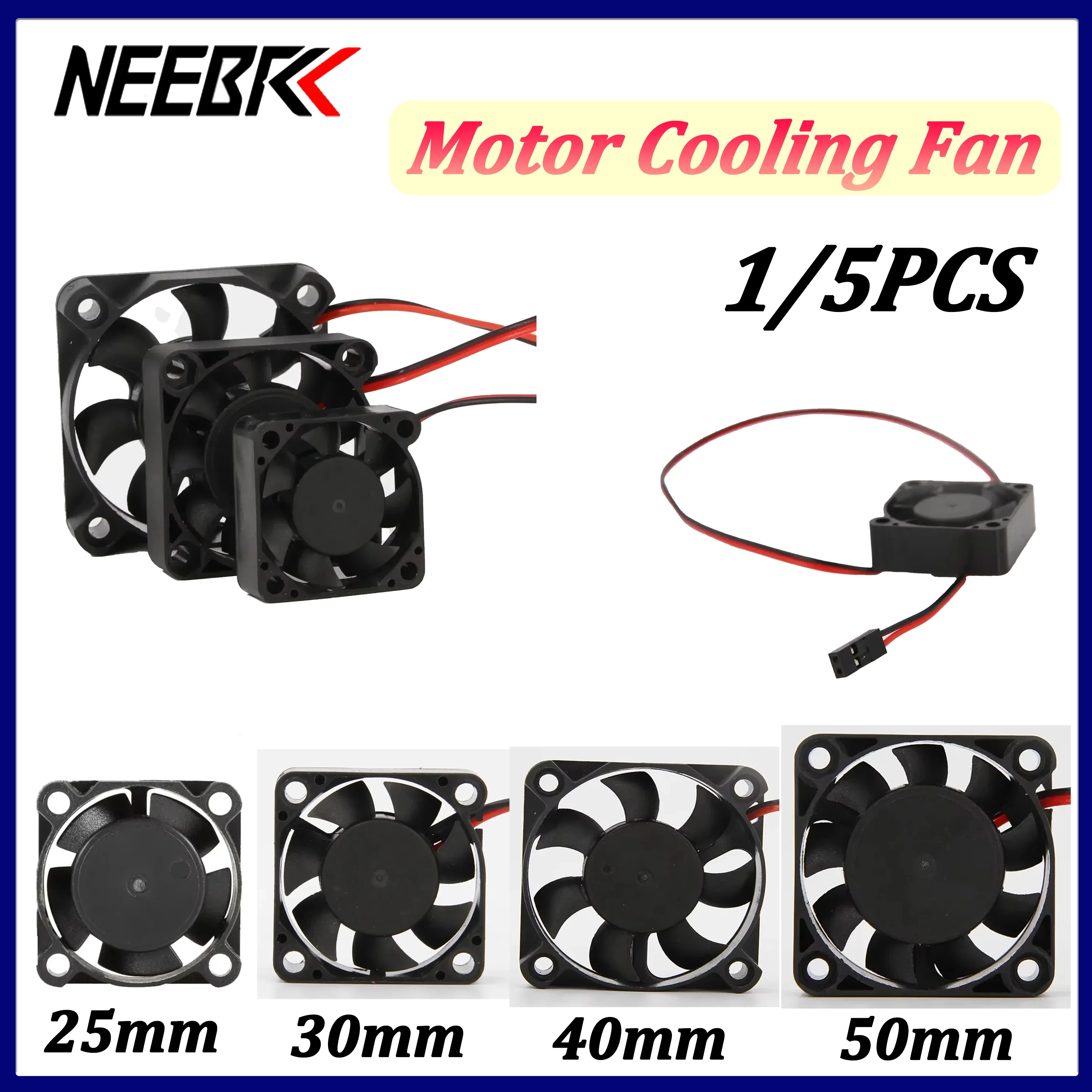 NEEBRC Motor Cooling Fan 30mm 35mm 40mm 50mm Heat Sink High Wind Rapid 5-12V for RC Car ESC 36/42mm Brushless Motors DIY Parts