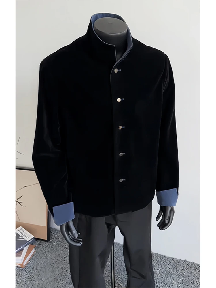 

New Chinese Sle Bla Velvet Jaet Men's High-End Casual Zhongan Suit Spring Trendy Brand Leisure Suit National Sle Me...