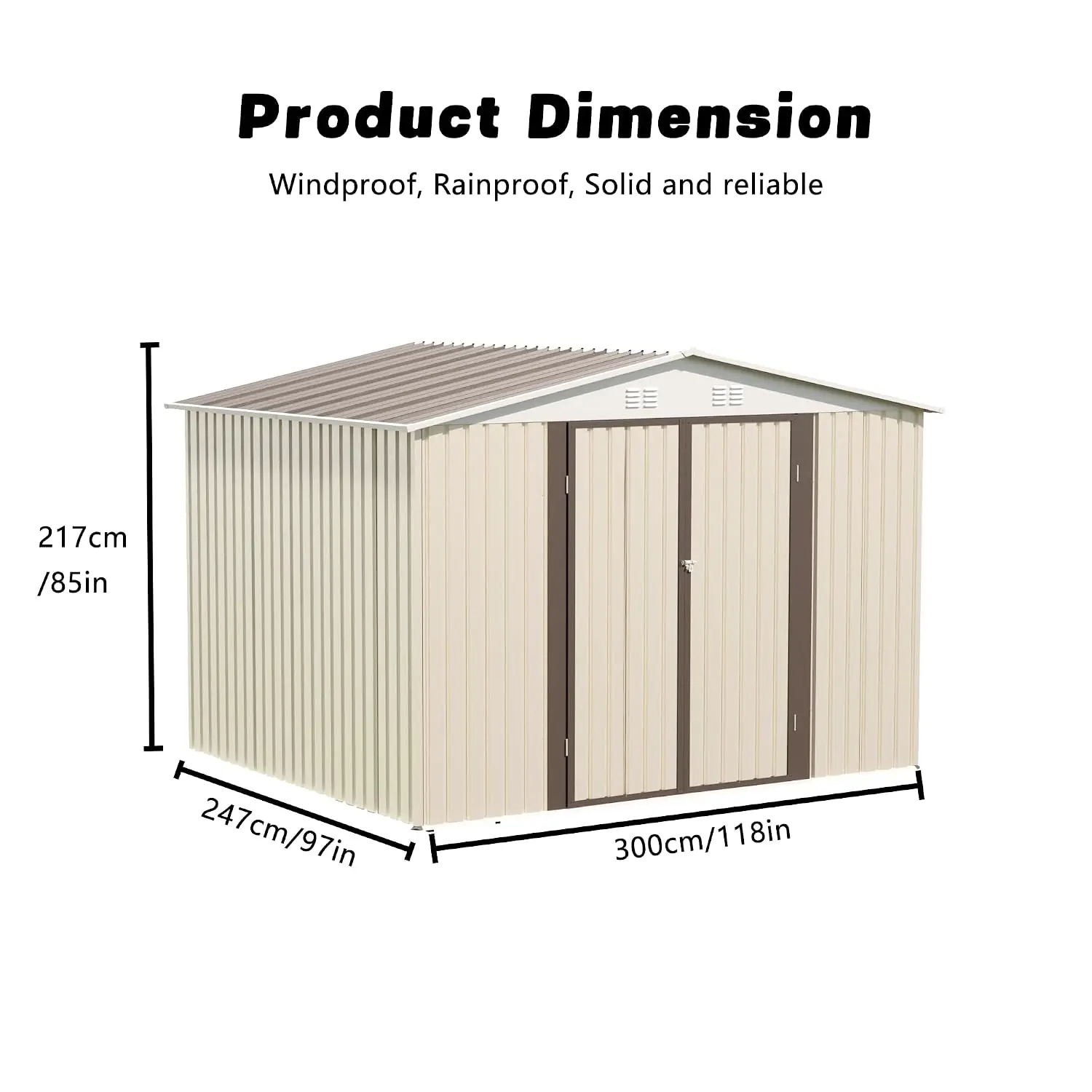 10x8 FT Large Outdoor Storage Shed with Floor-Metal Frame, Beige