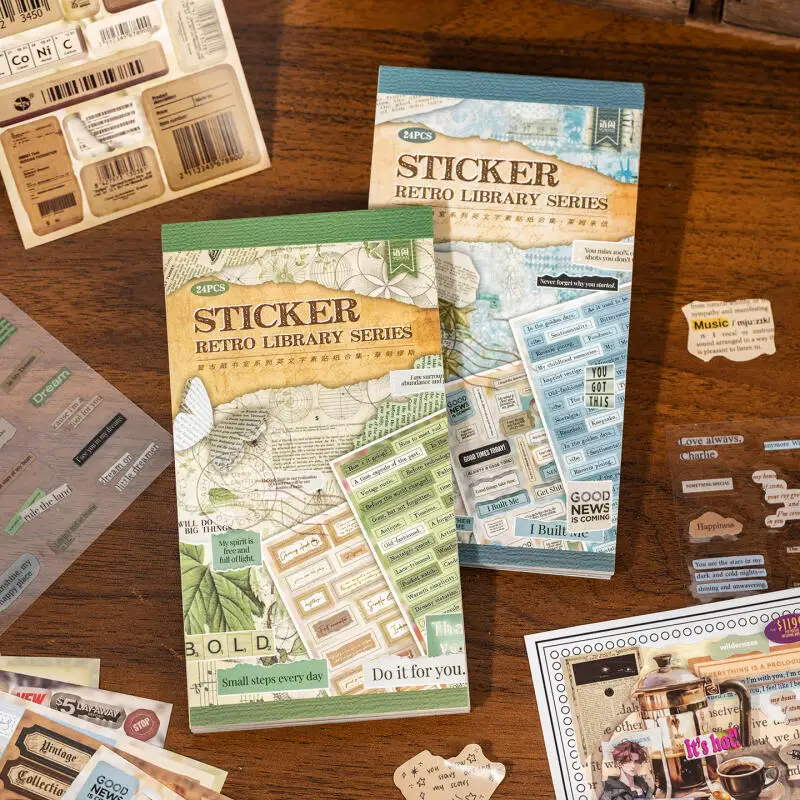 

Card Lover 24 шт. [серия винтажной библиотеки] винтажные наклейки с английским алфавитом для ведения журнала, декоративные наклейки для скрапбукинга