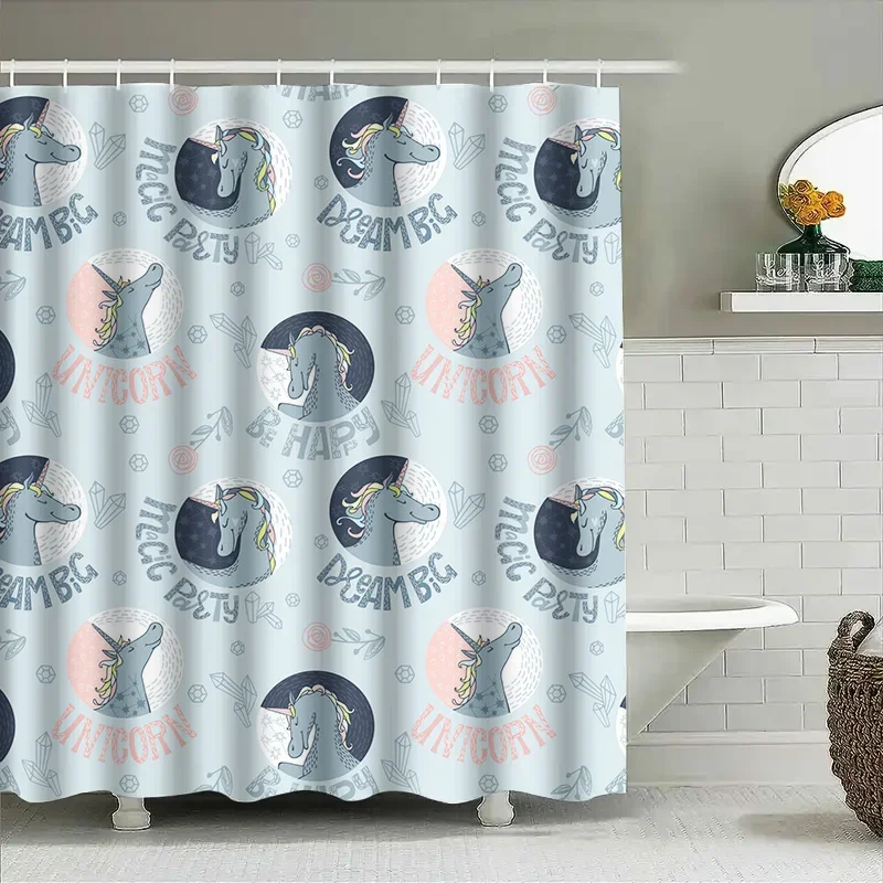 

Unicorn Shower Curtain Blue Pastel Unicorn Bath Decor for Bathroom Decoration Dream Big Party Gift Idea for Kids Bedroom or Nurs