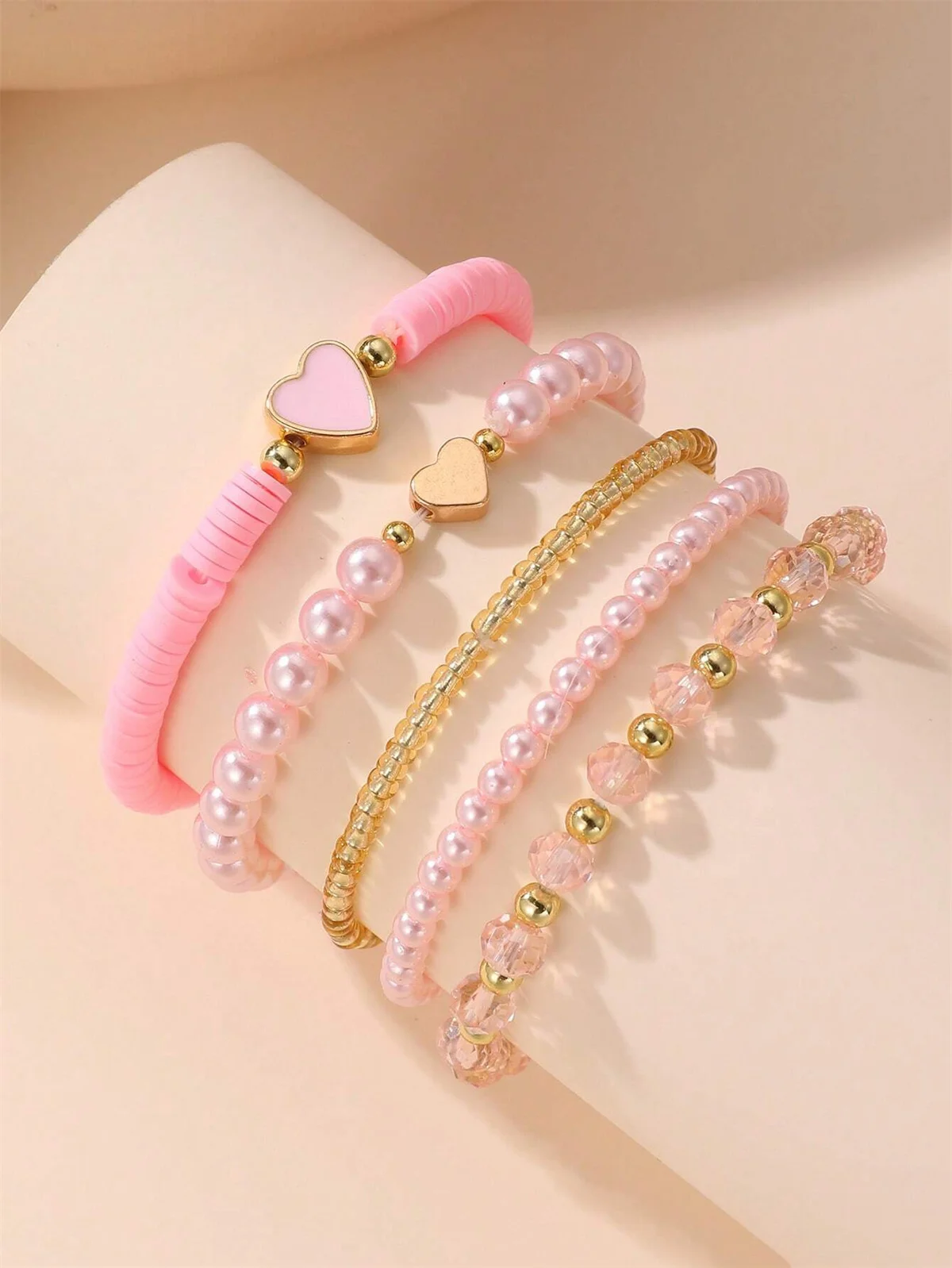 5pcs Pink Heart Kids Bracelets Set Princess Girls Daughters Bracelet Gift Colorful Dreamy Multilayer Beads Jewelry Gifts view 2